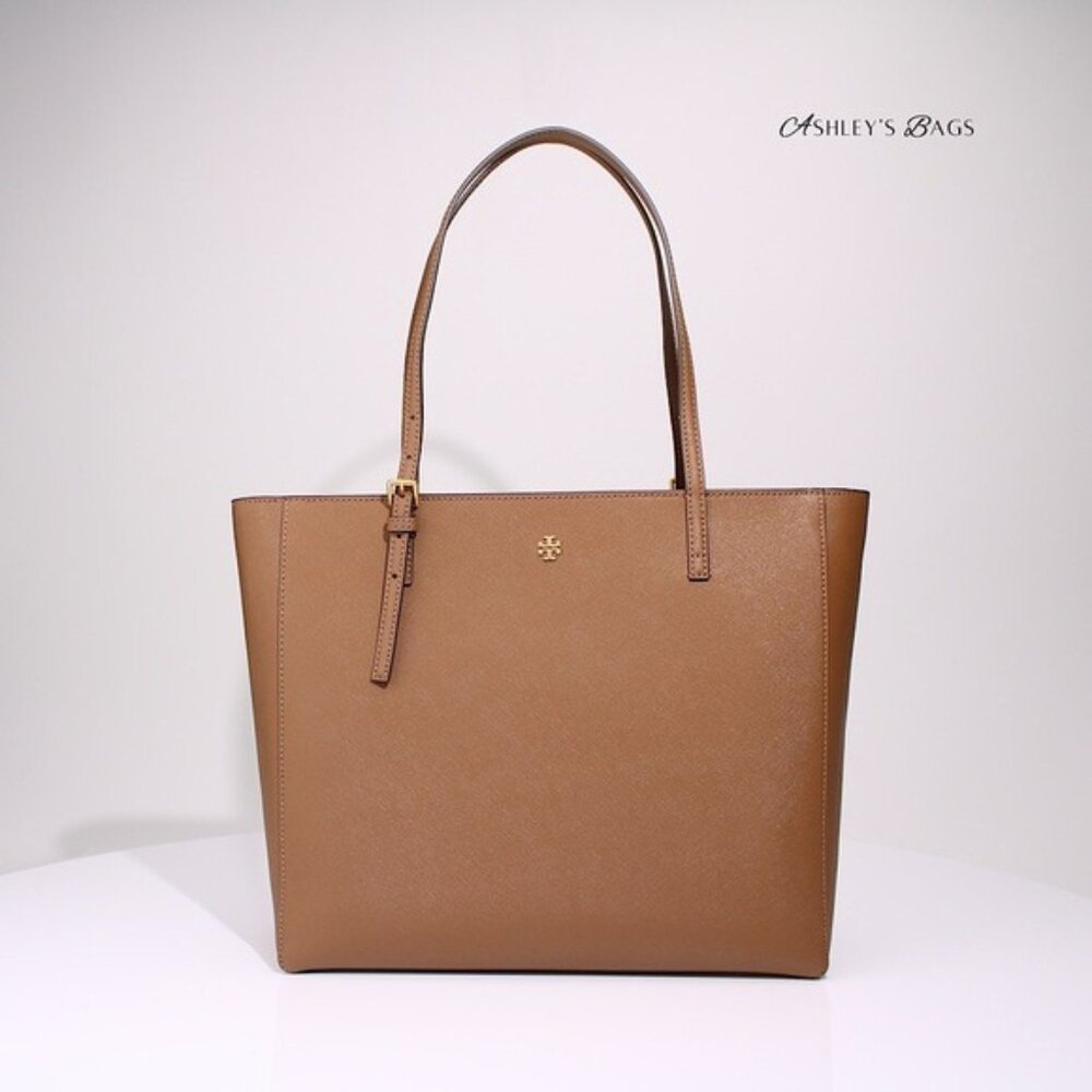 Tory Burch Large Leather Emerson Tote In Moose Brown